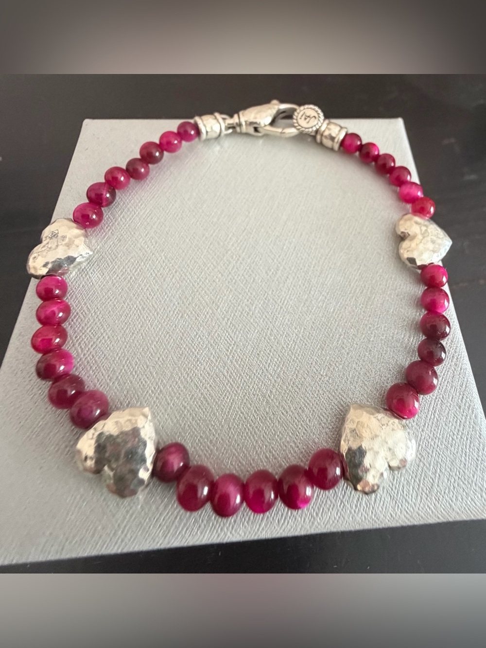 JAI Beaded Bracelet with Sterling Silver Hearts